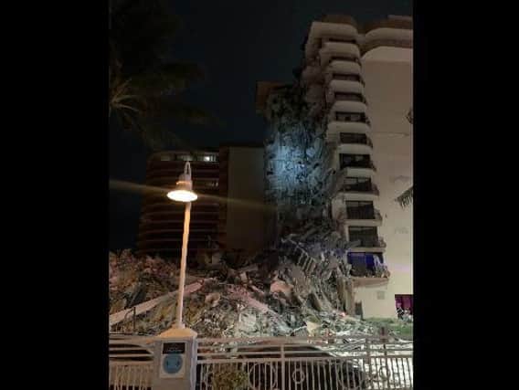 A photograph of the partially collapsed apartment block. (Photo courtesy of Miami Beach Police)