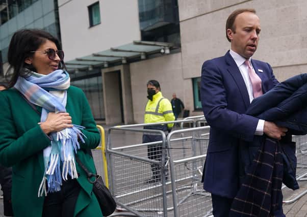 Health Secretary Matt Hancock with adviser Gina Coladangelo (left) outside BBC Broadcasting House in London earlier this year. Photo: Yui Mok/PA Wire