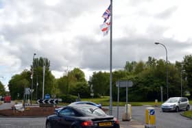 Flags have been erected on lamposts at the Craigavon Area Hospital roundabout.