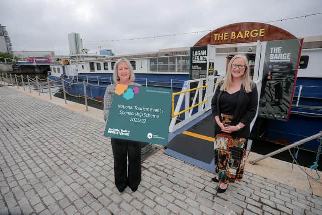 Pictured outside The Belfast Barge) are Siobhan McGuigan, Tourism NI’s Events Development Manager and Aine Kearney, Tourism NI’s Director of Business Support and Events