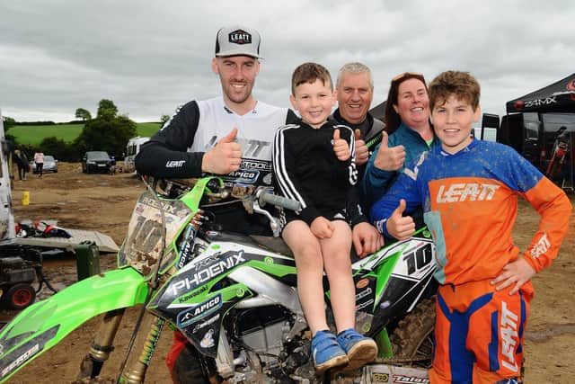 Jason Meara took the overall in the MX1 Experts while his brother Jack did the same in the B/W85. The rest of the family Ollie, father Ceril and mum Breda joined in the celebrations at the Ulster championship meeting at Loughbrickland