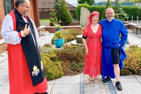 Cheryl and Kevin Graham pictured with The Right Reverend George Davison, Bishop of Connor