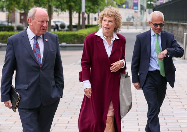 Three of the applicants in the judicial review - Jim Allister, Baroness Hoey and Ben Habib - arrive at the High Court in Belfast to hear the outcome of their joint challenge against the Northern Ireland Protocol. Pic: Jonathan Porter/PressEye