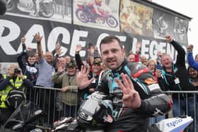 Michael Dunlop celebrates winning the Race of Legends at Armoy for the eighth time in a row in 2019.