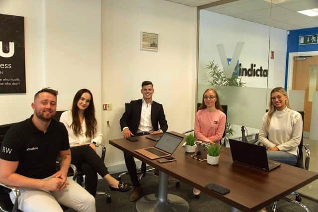Founder and CEO James Blake, Director of Content Marketing Ryan Weir and Vindicta staff