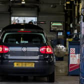 A vehicle during its MOT test at the Balmoral MOT centre in Belfast.
