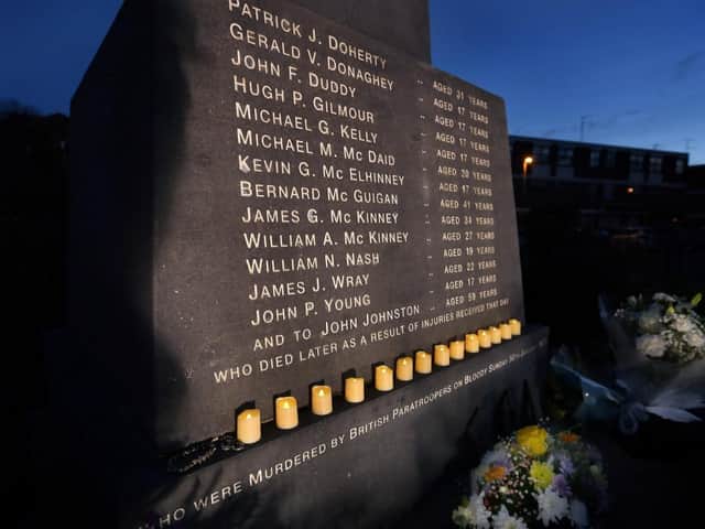 The Bloody Sunday monument in Londonderry's Bogside area.
