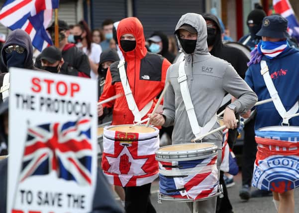 Loyalists in a recent anti protocol rally on the Shankill Road in Belfast