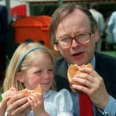 English Minister of Agriculture John Gummer tried to reassure the nation over BSE in 1990 by feeding a beefburger to his daughter Cordelia. Photo: PA