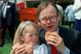 English Minister of Agriculture John Gummer tried to reassure the nation over BSE in 1990 by feeding a beefburger to his daughter Cordelia. Photo: PA