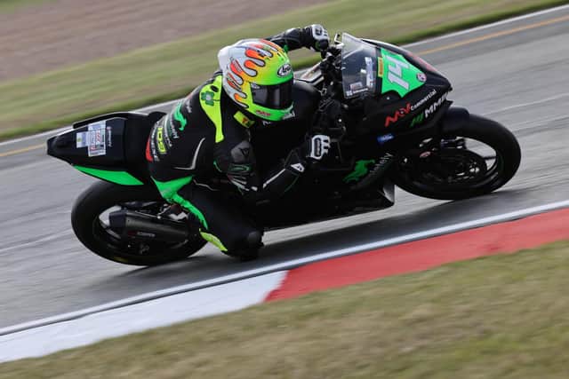 James McManus in action in the British Junior Supersport class at Donington Park. Picture: Bonnie Lane.