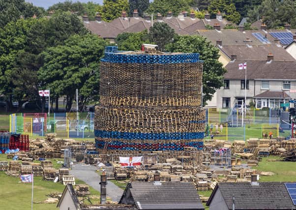 A large bonfire under construction in Craigyhill in Larne, Co Antrim. Photo: Peter Morrison/PA Wire