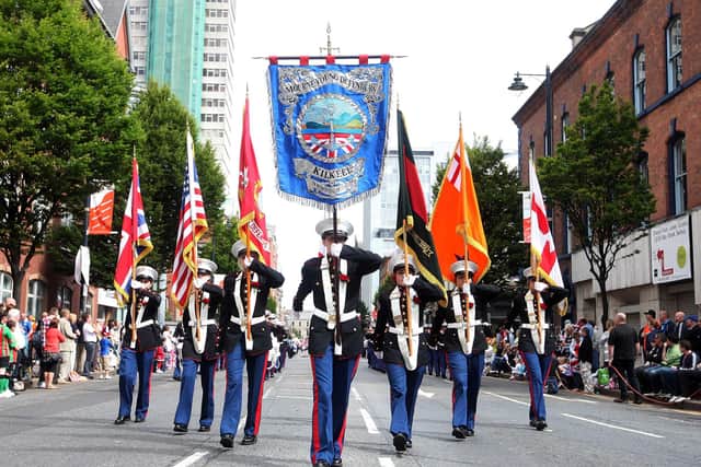 A Twelfth of July parade in Belfast parade making it's way through the city centre up Bedford Street. Photo: Jonathan Porter/Presseye