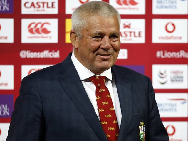 British and Irish Lions Head Coach, Warren Gatland during the Castle Lager Lions Series match at the Emirates Airline Park in Johannesburg, South Africa.