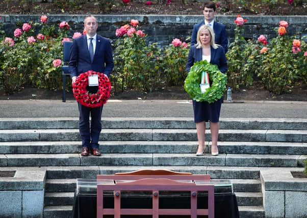 First Minister Paul Givan and deputy First Minister Michelle O’Neill attending a special Somme Ceremony of Commemoration in Dublin, to remember those who lost their lives in the battle. Ms O'Neill later told the BBC she opposes wars