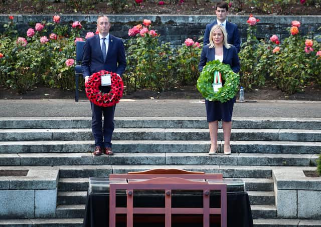 First Minister Paul Givan and deputy First Minister Michelle O’Neill attending a Somme Ceremony of Commemoration in Dublin