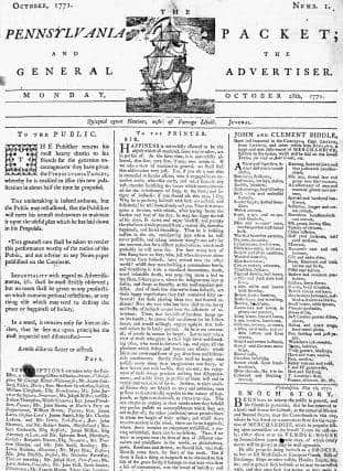 John Dunlap's Pennsylvania Packet and General Advertiser. 28 October 1771