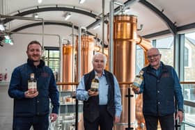 Hinch Distillery Head Distiller, Aaron Flaherty, Chairman Dr Terry Cross OBE and International Sales Director Michael Morris