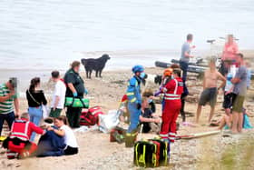 The beach at Ballycastle after the incident involving water bikes (one of which is pictured in the background here)