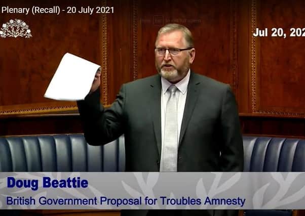 Doug Beattie gesturing in the chamber on Tuesday