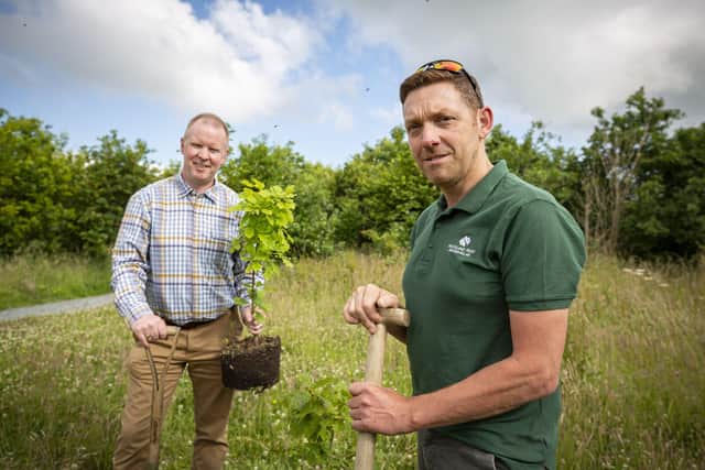 Iain Heap, Director at Hughes Insurance with Woodland Trust NI Director, Ian McCurley