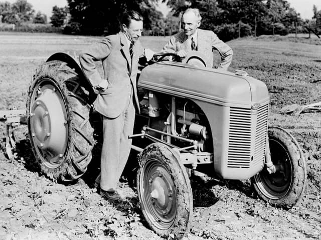 Harry Ferguson and Henry Ford with an early Massey Ferguson tractor. Picture: National Museums Northern Ireland