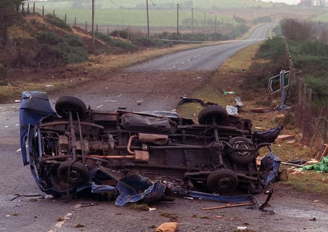 The 1992 IRA massacre of seven Protestants at Teebane, one of a number of IRA atrocities for which the security forces are being blamed for not stopping it. Republicans are now criticising the security forces for, in effect, not having been tougher and more effective in stopping republican violence