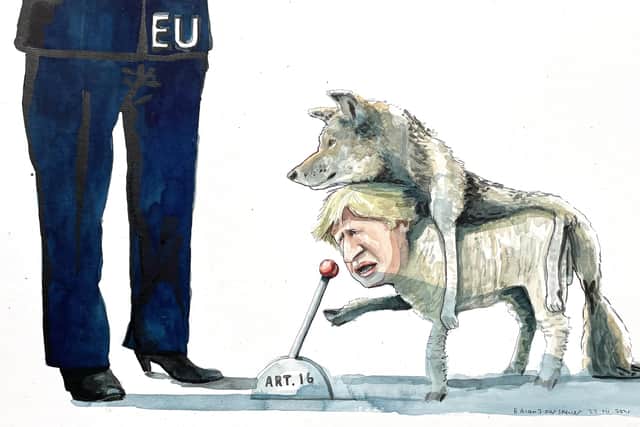 Cartoon by Brian John Spencer. To purchase the original, email UlsterPainter [at] gmail.com