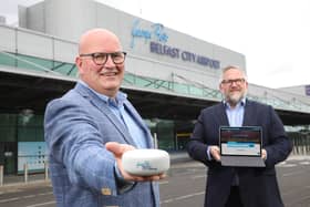 Dave Vincent, Chief Digital Officer at Tourism NI joins Belfast City Airport’s Director of Information Technology, Brian Roche to launch the Airport’s six-figure, five-year, digital transformation programme