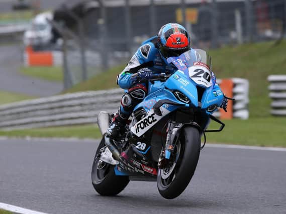 Brad Jones from Dorset in action on his BMW machine in the British Superbike Championship.