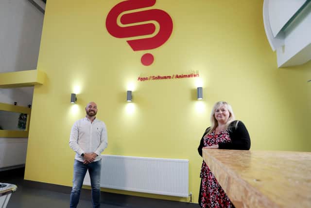 Ulster Bank Director of Business Banking, Aileen Lagan with Ali MacFarlane, founder of Sugar Rush Creative at the company’s offices in The Gasworks, Belfast