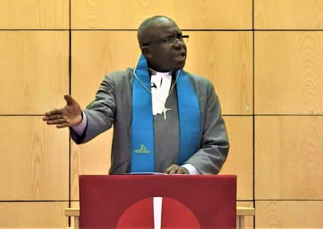 Dr Sahr Yambasu preaching during his installment as Methodist president last month