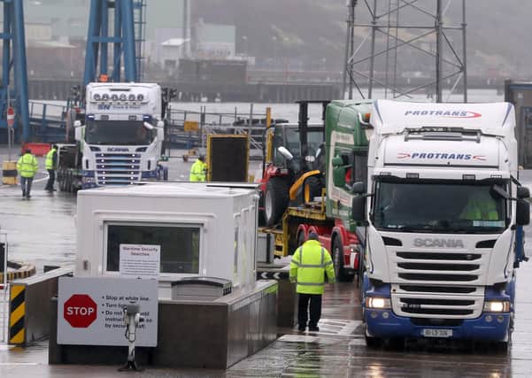 Trucks at Larne port in Co Antrim.