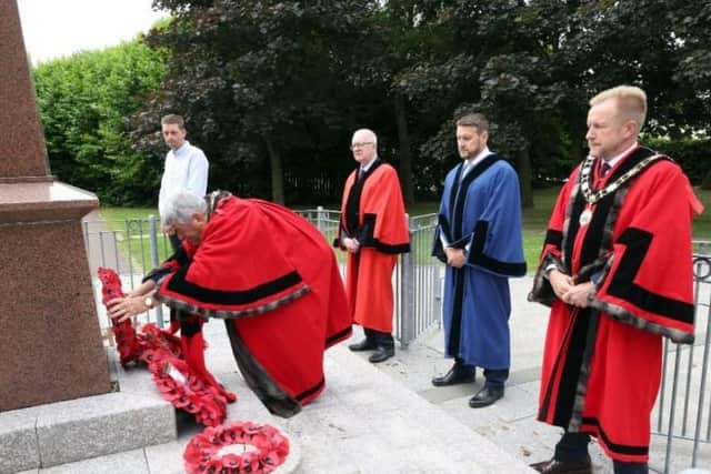 The Mayor, Cllr Billy Webb, recently relaid a wreath on the memorial, included are the Deputy Mayor, Cllr Stephen Ross, Ald Julian McGrath, Cllr Victor Robinson and Ald Phillip Brett.