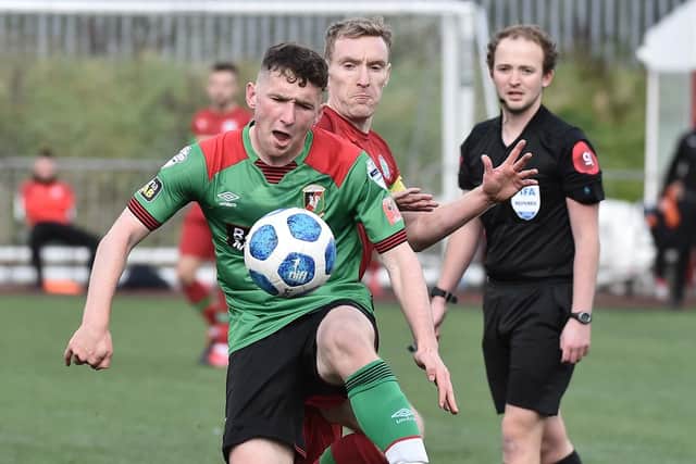 Bobby Burns during his loan spell at Glentoran. Pic by Pacemaker.