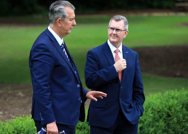 Edwin Poots and his successor as DUP leader Sir Jeffrey Donaldson. Mr Poots promised 'good news' was coming on the protocol, yet it only functions because his department operates checks at the Irish Sea border posts it built. It is time for the largest unionist party to show meaningful leadership
