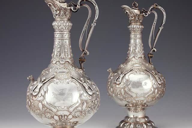 Sir Edward Carson's Victorian Irish silver Armada pattern claret jugs were formerly owned by lord mayor of Dublin Sir George Moyers