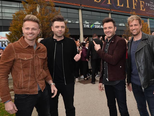 Westlife are greeted  by Fans at the SSE Arena in Belfast in 2018.  The boys - Shane Filan, Kian Egan, Mark Feehily and Nicky Byrne - are playing live in Belfast in August. 
Pic Colm Lenaghan /Pacemaker Press