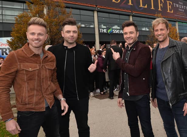 Westlife are greeted  by Fans at the SSE Arena in Belfast in 2018.  The boys - Shane Filan, Kian Egan, Mark Feehily and Nicky Byrne - are playing live in Belfast in August. Pic Colm Lenaghan /Pacemaker Press