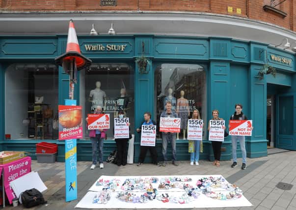 An anti-abortion protest takes place at the Castle Lane / Cornmarket area of Belfast on Saturday.

Picture: Philip Magowan / Press Eye