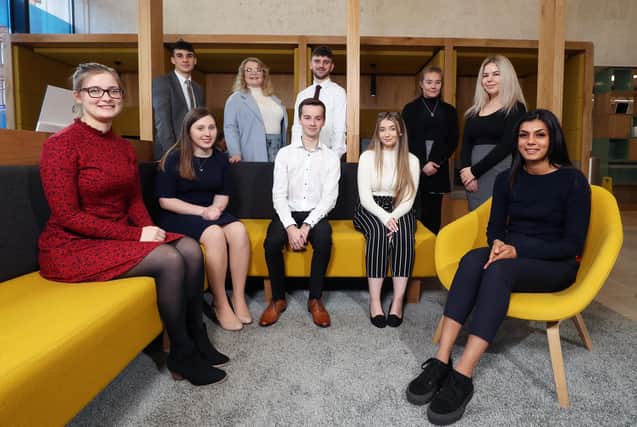 Pictured are the last group of apprentices to join Danske Bank through its Danske Futures programme are Hannah Lyons, Abi Weir, Peter McMaw, Anna Cartwright, Alisha Tandon, Ross Black, Eadaoin Donaghy, James Brannigan, Roisin Conlon and Megan McCoosh