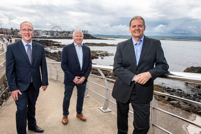 Des Gartland, North West Regional Manager, Invest NI with Alan McKeown, Executive Director of Regional Business, Invest NI and Michael Carlin, CEO of Zymplify