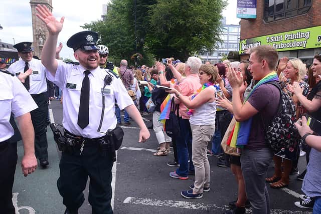 PSNI and An Garda Siochana officers at a Pride event in Belfast in 2017