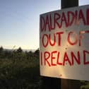 Anti Greencastle gold mine signs in the Sperrins. Canadian company Dalradian Gold to submit planning request for mine to DOE