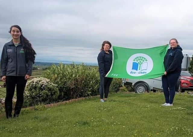 Mourne Young Farmer's Club has been awarded the prestigious Green Flag Eco Club Award through Ulster Wildlife’s Grassroots Program. They were presented with their Flag by Orlagh McNeill, project officer, YFCU, Grassroots Challenge and Charlene McKeown from Keep Northern Ireland Beautiful