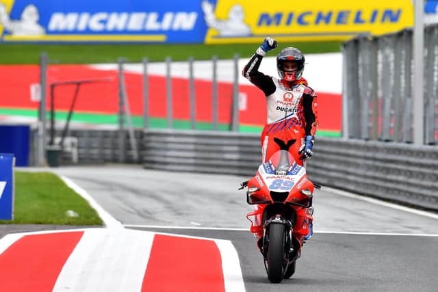 Pramac Ducati's Jorge Martin celebrates his maiden MotoGP victory at the Red Bull Ring.