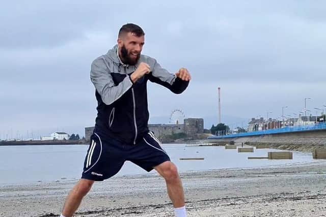 Champion boxer Anthony Cacace working out at Carrickfergus waterfront.