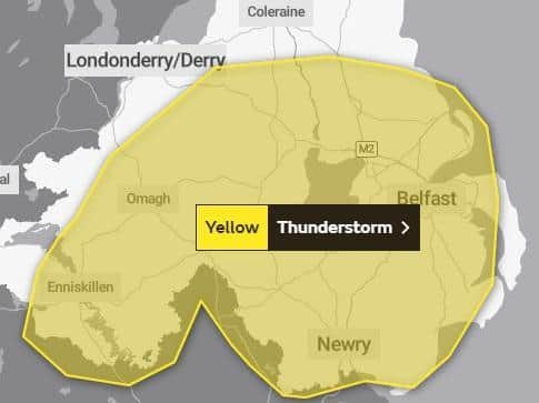 The area in yellow denotes where the worst of the thunderstorm is expected to be.