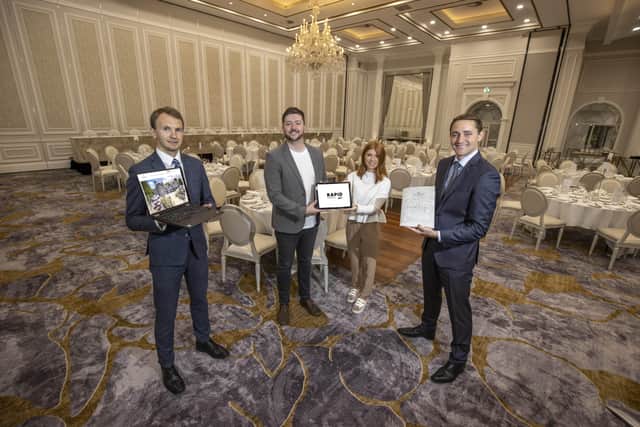 Odhran McLarnon, general manager Tullyglass Hotel and Residences, James Scullion, creative director Rapid Agency, Kathryn McKinney, design lead Rapid Agency, Gus McConville, managing director Tullyglass Hotel and Residences