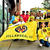 Villarreal fans enjoy the atmosphere in Belfast city centre on Wednesday before the Super Cup match against Chelsea